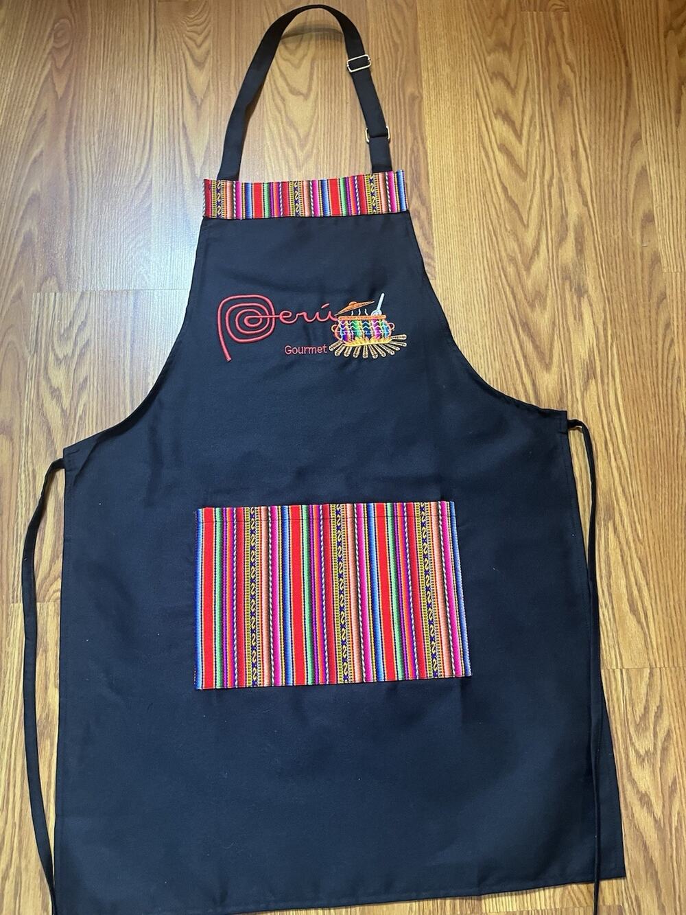 Handmade Black Apron with Peruvian Embroidered Designs Artisan-Made in Peru NEW